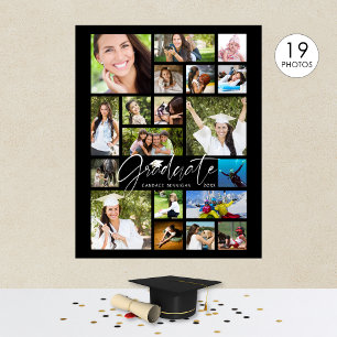 Graduate 19 Photo Collage Script Black Party Poster