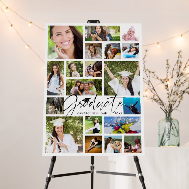 Graduate 19 Photo Collage Script Black White Foam Board (In Situ (Stand))