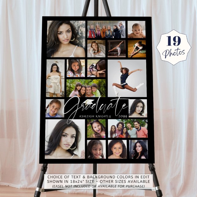 Graduate 19 Photo Collage Script Black White Foam Board (Creator Uploaded)