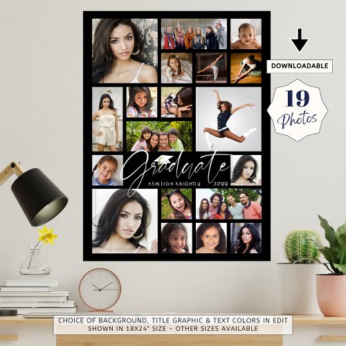 Graduate 19 Photo Collage Script Black White