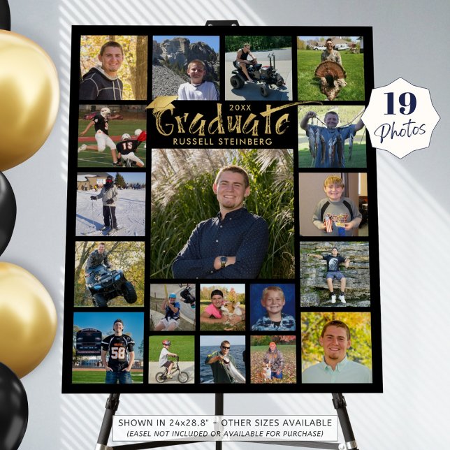 Graduate 19 Photo Gold Brush Typography Black Gold Foam Board (Creator Uploaded)