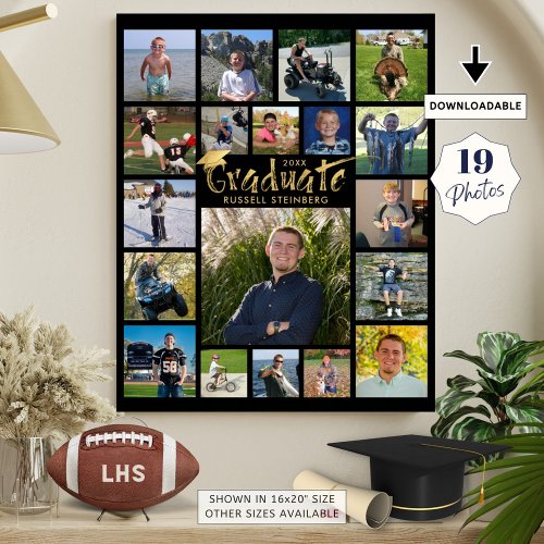 Graduate 19 Photo Gold Brush Typography Black
