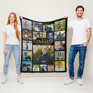 Graduate 19 Photo Gold Brush Typography Your Color Fleece Blanket