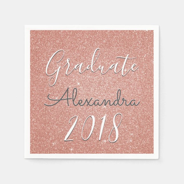 Graduate 2018 Rose Gold - Blush Pink Glitter Napkins (Front)
