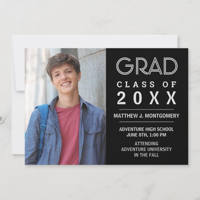 Graduate 2020 Photo Modern Black Silver Grad Announcement