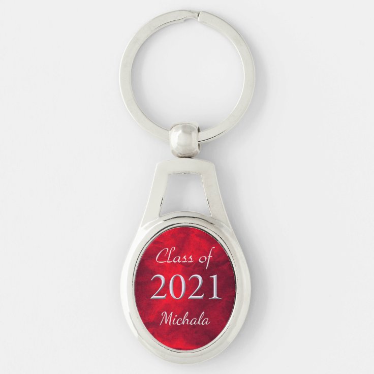 Graduate 2021 Bright Red Keychain Zazzle