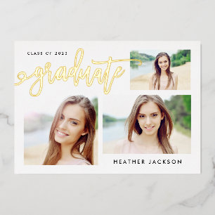 Graduate 2022 Trendy 3 Photo Collage Party Foil In Invitation