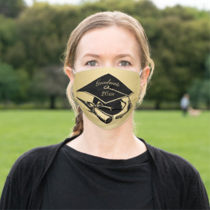 Graduate 2023 Black Grad Cap on Gold Adult Cloth Face Mask