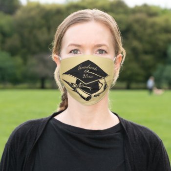 Graduate 2023 Black Grad Cap On Gold Adult Cloth Face Mask by ilovedigis at Zazzle