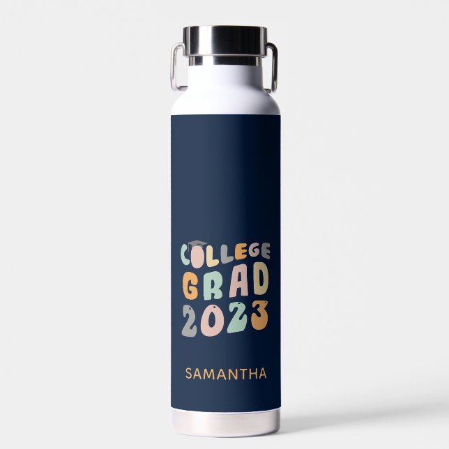 Graduate 2023 College Grad Retro Graduation Custom Water Bottle (Front)