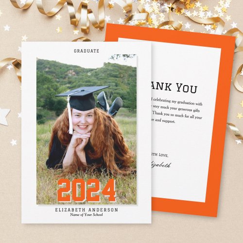 Graduate 2024 Classic Typography Graduation Photo Thank You Card