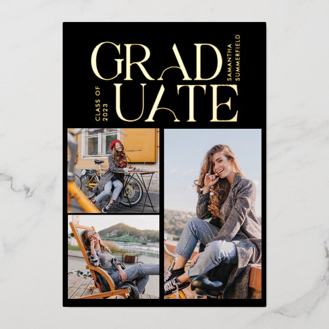 Graduate 2024 Photo Collage Graduation Party Gold Foil Invitation (Front)