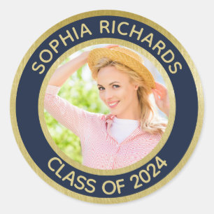 Graduate 2024 Photo Personalized   Classic Round Sticker
