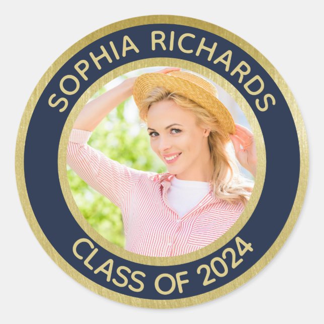 Graduate 2024 Photo Personalized   Classic Round Sticker (Front)