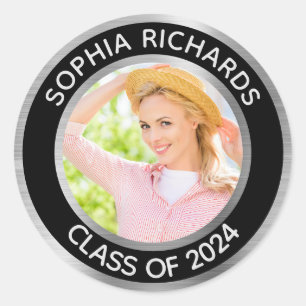 Graduate 2024 Photo Personalized   Classic Round Sticker