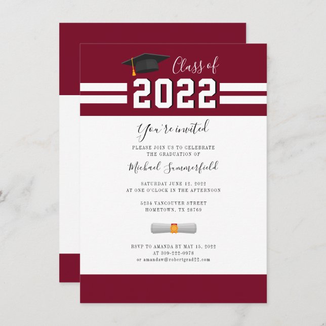 Graduate 2025 Burgundy White Graduation Party Invitation (Front/Back)