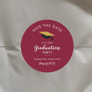 Graduate 2026 Burgundy Save the Date Grad Party Classic Round Sticker