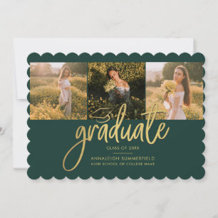 Graduate 2026 Green Photo Collage Graduation Announcement
