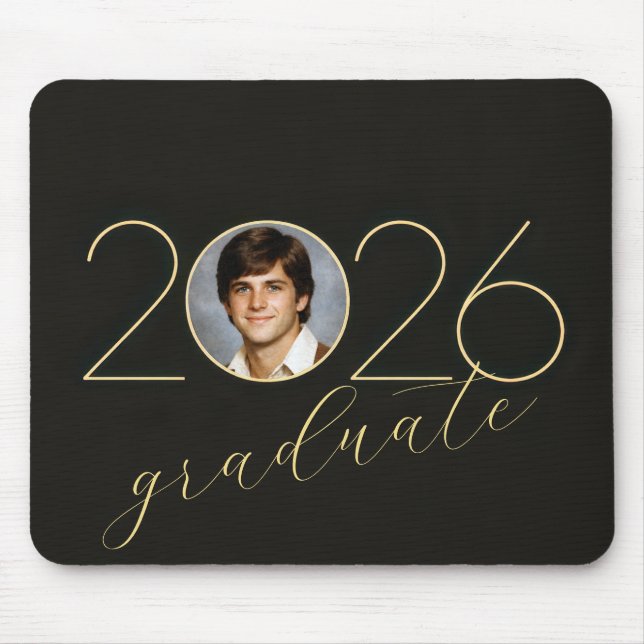 Graduate 2026 Photo Frame on Black Mouse Pad (Front)