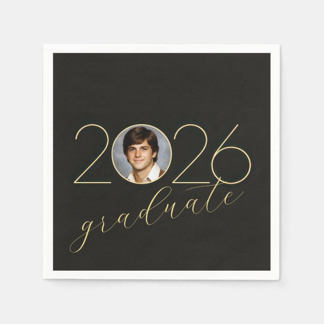 Graduate 2026 Photo Frame on Black Napkins (Front)