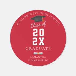 Graduate 2026 Red and White Graduation Party Classic Round Sticker