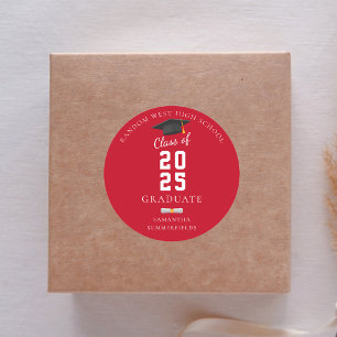 Graduate 2026 Red and White Graduation Party Classic Round Sticker