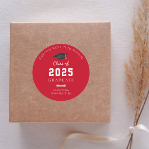 Graduate 2026 Red Personalized Graduation Party Classic Round Sticker