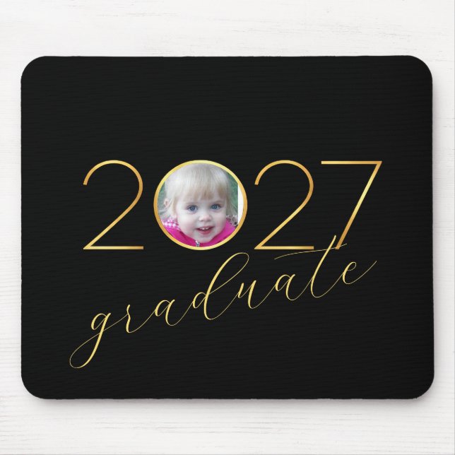 Graduate 2027 Photo Frame on Black Mouse Pad (Front)