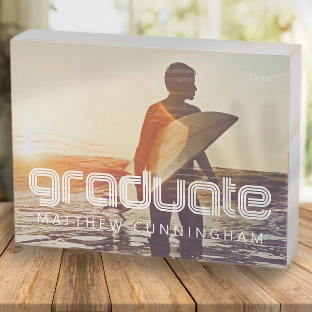 Graduate 20XX Retro Cool Simple Grad Year Photo Wooden Box Sign (Creator Uploaded)