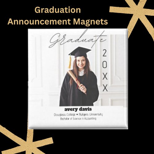 Graduate 20XX Simple Photo White Announcement Magnet