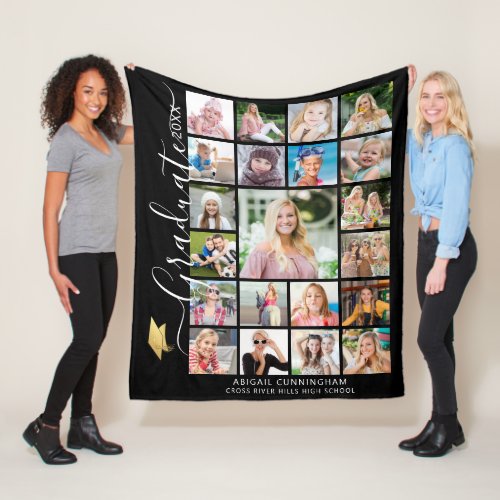 Graduate 21 Photo Collage Script Keepsake Fleece Blanket