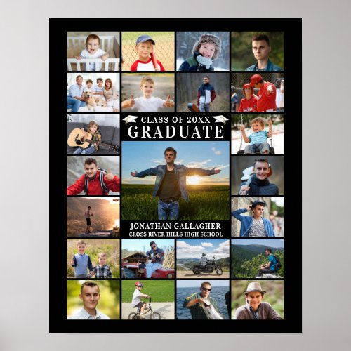 Graduate 23 Photo Collage Your Color Personalized  Poster