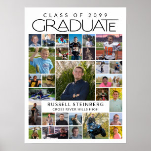 Graduate 28 Photo Collage Modern White Black Poster