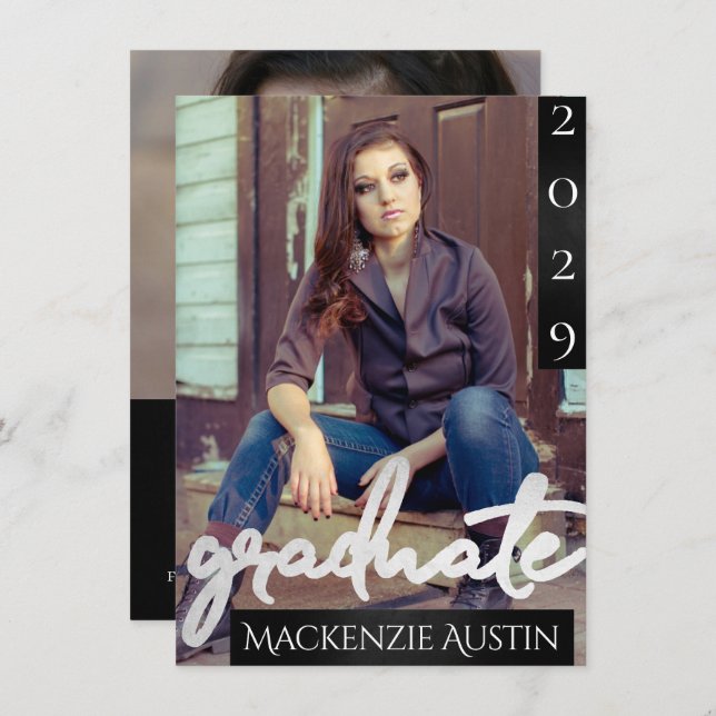 Graduate 2 Photo | Chic Script Simple Keepsake Invitation (Front/Back)