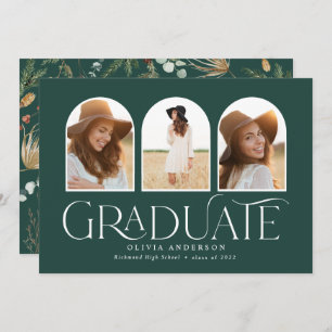 Graduate 3 photo arch watercolor botanical floral announcement