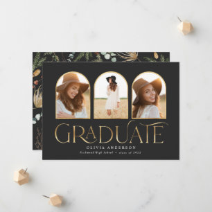 Graduate 3 photo arch watercolor botanical floral announcement