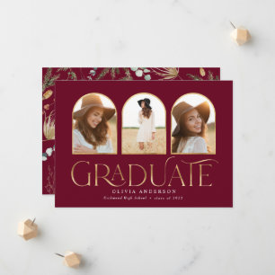 Graduate 3 photo arch watercolor botanical floral announcement