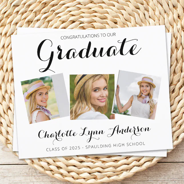 Graduate 3 Photo Budget Graduation Announcement Zazzle