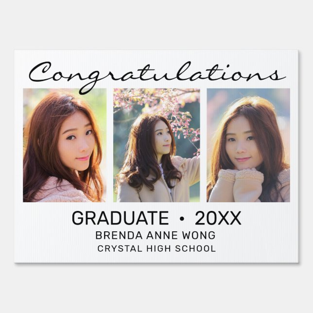 Graduate 3 Photo Collage Black Script 2023 Sign (Front)