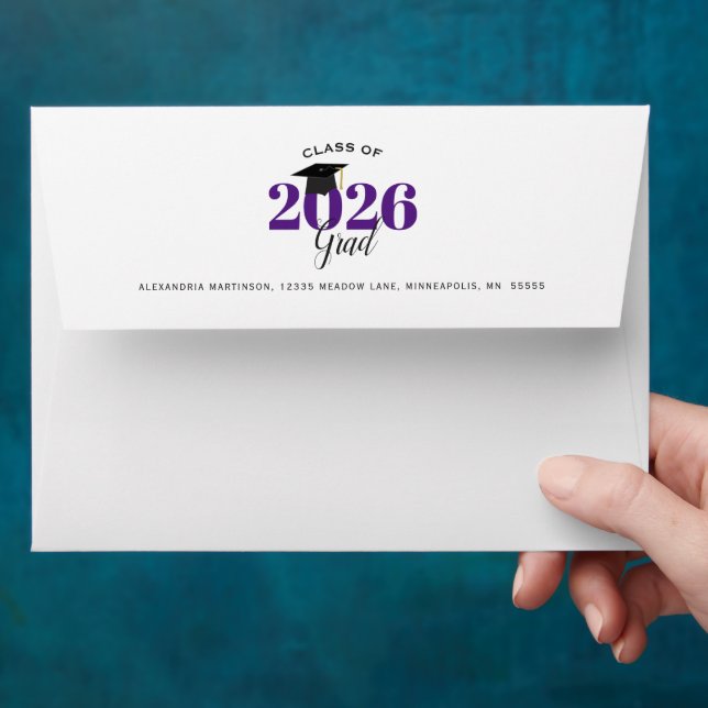 Graduate 3 Photo Collage Purple Graduation Envelope (Hand)