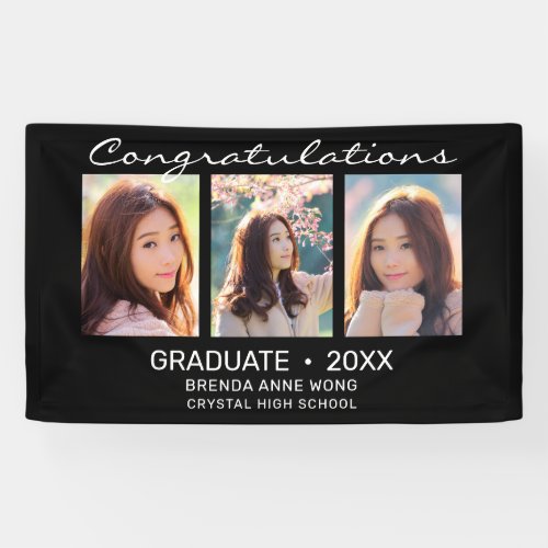 Graduate 3 Photo Collage  White Script 2023 Banner