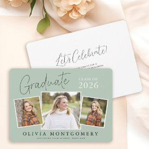 Graduate 3 Photo Modern Script Graduation Party Invitation