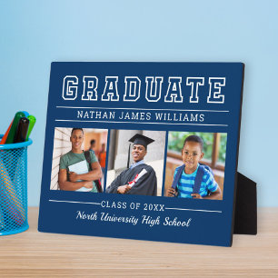 Graduate 3 Photo Personalized Navy Plaque