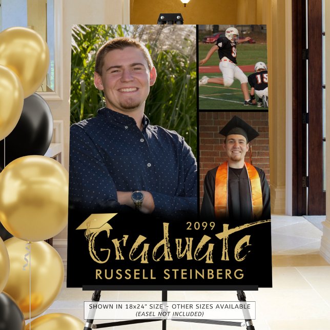 Graduate 3 Photos Gold Brush Typography Foam Board (Creator Uploaded)