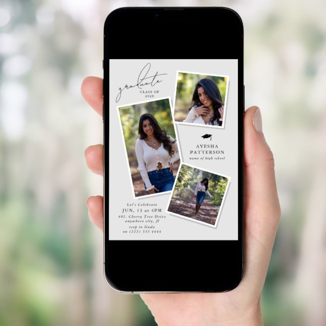 Graduate 3 Picture Graduation Party  Invitation (Front Digital)