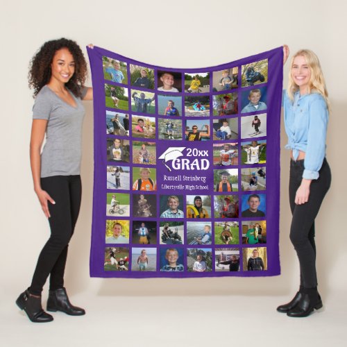 Graduate 44 Photo Collage Memory Keepsake Purple Fleece Blanket