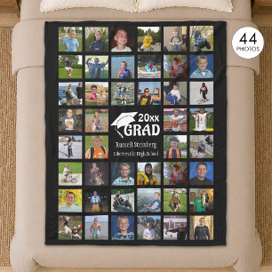 Graduate 44 Photo Collage   Name and School Fleece Blanket