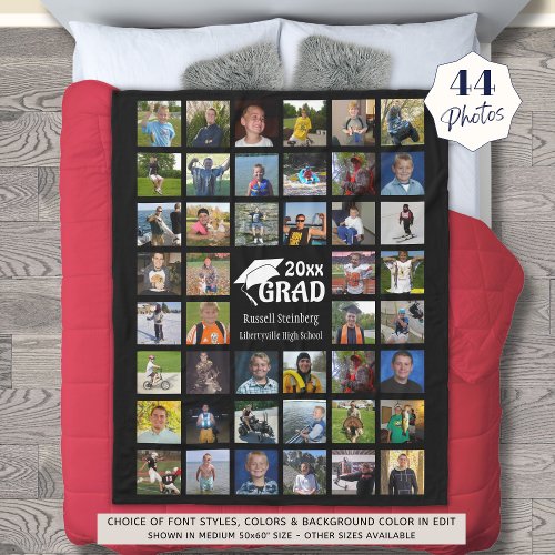 Graduate 44 Photo Collage  Name and School Fleece Blanket