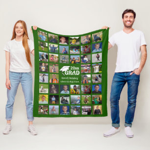 Graduate 44 Photo Collage   Name and School Fleece Blanket