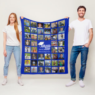 Graduate 44 Photo Collage   Name and School Fleece Blanket